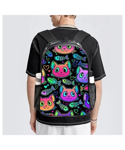 Clear Backpack Compatible with Goth Cute Cat And Fish Heavy Duty Large Transparent Backpack with Reinforced Bottom for Colleg...