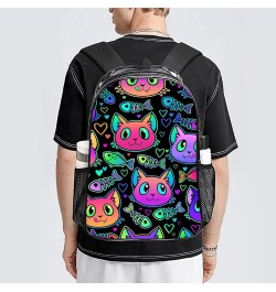 Clear Backpack Compatible with Goth Cute Cat And Fish Heavy Duty Large Transparent Backpack with Reinforced Bottom for Colleg...