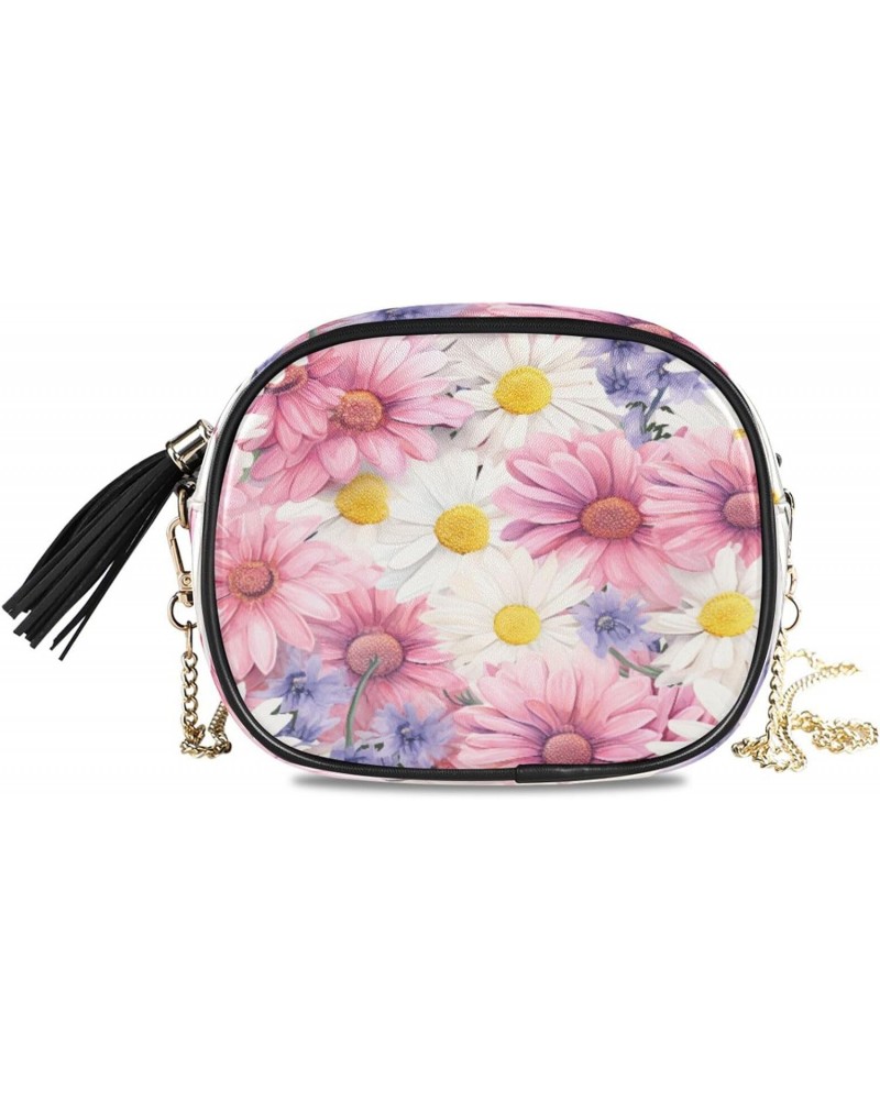 Crossbody Purse Small Crossbody Bags Shoulder Handbags Pink Purple White Daisy for Women $12.50 Shoulder Bags