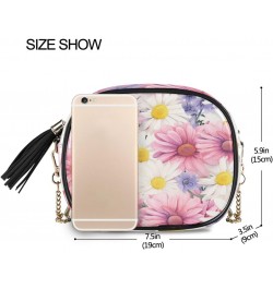 Crossbody Purse Small Crossbody Bags Shoulder Handbags Pink Purple White Daisy for Women $12.50 Shoulder Bags