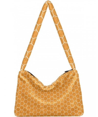 Yellow Hexagon Orange Honeycomb Honey Fluffy Crossbody Bag Furry Tote Bags for Women Fuzzy Purse Handbag Lady Shoulder Bag La...