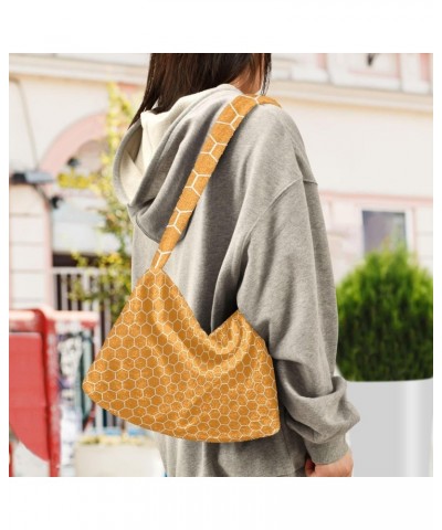 Yellow Hexagon Orange Honeycomb Honey Fluffy Crossbody Bag Furry Tote Bags for Women Fuzzy Purse Handbag Lady Shoulder Bag La...