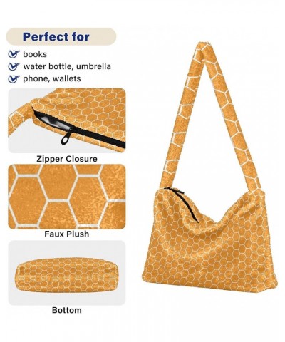 Yellow Hexagon Orange Honeycomb Honey Fluffy Crossbody Bag Furry Tote Bags for Women Fuzzy Purse Handbag Lady Shoulder Bag La...