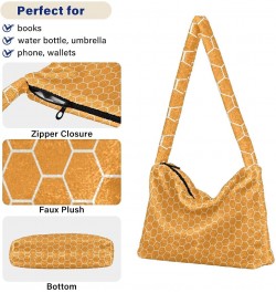 Yellow Hexagon Orange Honeycomb Honey Fluffy Crossbody Bag Furry Tote Bags for Women Fuzzy Purse Handbag Lady Shoulder Bag La...