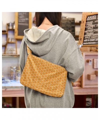 Yellow Hexagon Orange Honeycomb Honey Fluffy Crossbody Bag Furry Tote Bags for Women Fuzzy Purse Handbag Lady Shoulder Bag La...