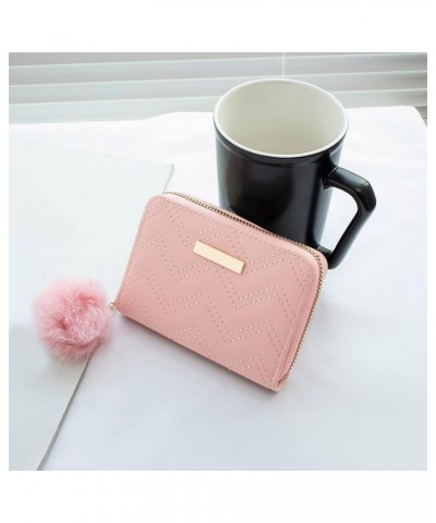 Fashion ID Short Wallet Solid Color Women Zipper Purse Multiple Card Slots Clutch Bag Lanyard Wallet (Brown, One Size) Pink O...