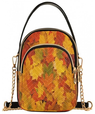 Chain Crossbody Bags for Women Yellow Red and Orange Autumn Leaves Quilted Shoulder Crossbody Handbags Travel Cross Body Cell...