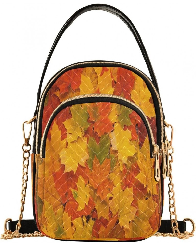 Chain Crossbody Bags for Women Yellow Red and Orange Autumn Leaves Quilted Shoulder Crossbody Handbags Travel Cross Body Cell...