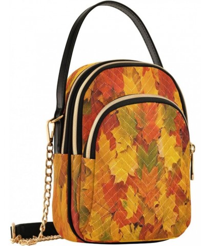 Chain Crossbody Bags for Women Yellow Red and Orange Autumn Leaves Quilted Shoulder Crossbody Handbags Travel Cross Body Cell...