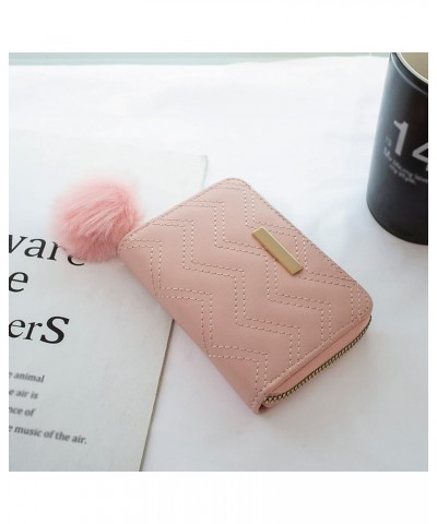 Fashion ID Short Wallet Solid Color Women Zipper Purse Multiple Card Slots Clutch Bag Lanyard Wallet (Brown, One Size) Pink O...