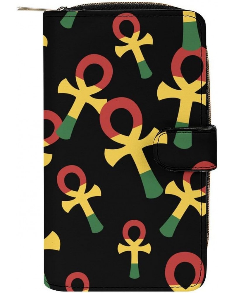 Rasta Ankh Funny RFID Blocking Wallet Slim Clutch Organizer Purse with Credit Card Slots for Men and Women $17.99 Wallets