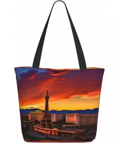 Las Vegas Sunset Tote Bag with Zipper for Women Inside Mesh Pocket Heavy Duty Casual Anti-water Cloth Shoulder Handbag Outdoo...