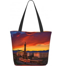 Las Vegas Sunset Tote Bag with Zipper for Women Inside Mesh Pocket Heavy Duty Casual Anti-water Cloth Shoulder Handbag Outdoo...