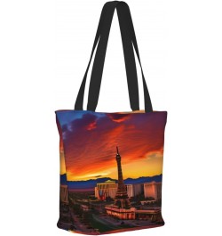 Las Vegas Sunset Tote Bag with Zipper for Women Inside Mesh Pocket Heavy Duty Casual Anti-water Cloth Shoulder Handbag Outdoo...