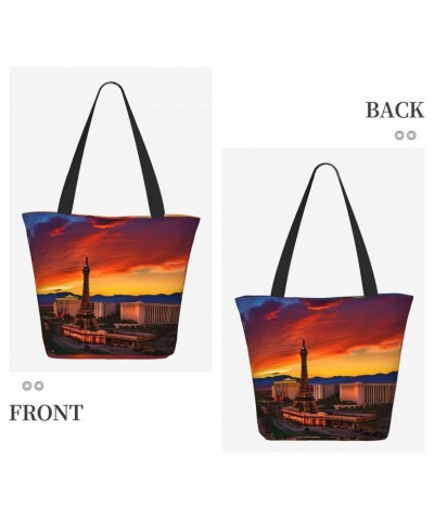 Las Vegas Sunset Tote Bag with Zipper for Women Inside Mesh Pocket Heavy Duty Casual Anti-water Cloth Shoulder Handbag Outdoo...