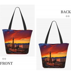 Las Vegas Sunset Tote Bag with Zipper for Women Inside Mesh Pocket Heavy Duty Casual Anti-water Cloth Shoulder Handbag Outdoo...