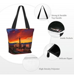 Las Vegas Sunset Tote Bag with Zipper for Women Inside Mesh Pocket Heavy Duty Casual Anti-water Cloth Shoulder Handbag Outdoo...