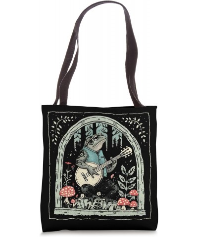 Vintage Playing Banjo Frog Lover Cute Animal Frogs Mushroom Tote Bag $12.47 Totes