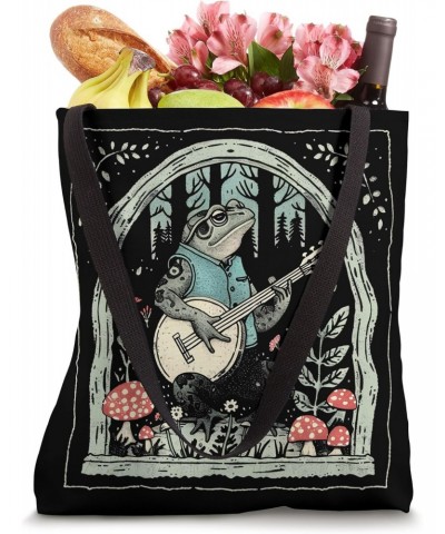 Vintage Playing Banjo Frog Lover Cute Animal Frogs Mushroom Tote Bag $12.47 Totes