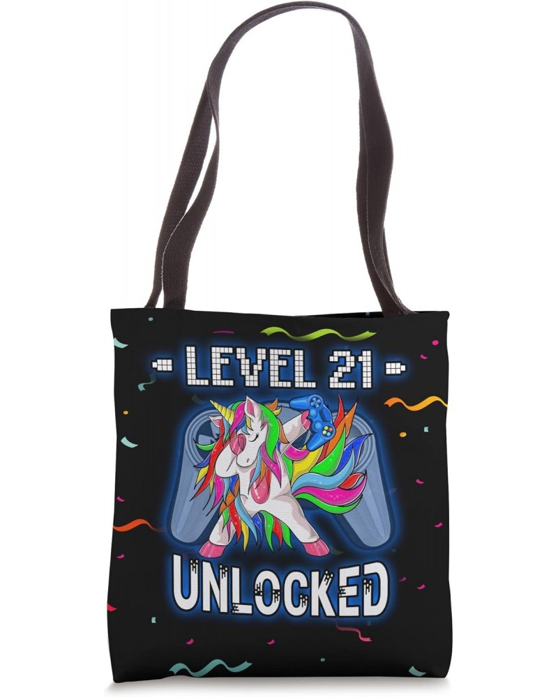 Level 21 Unlocked Funny Dabbing Unicorn Gamer 21st Birthday Tote Bag $10.27 Totes