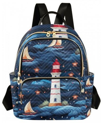 Nautical with a Lighthouse and Sea Shells Ladies Backpack, Lightweight Fashion Backpack, Travelling Backpack for Women, M Nau...