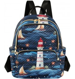 Nautical with a Lighthouse and Sea Shells Ladies Backpack, Lightweight Fashion Backpack, Travelling Backpack for Women, M Nau...