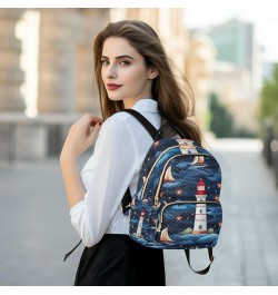 Nautical with a Lighthouse and Sea Shells Ladies Backpack, Lightweight Fashion Backpack, Travelling Backpack for Women, M Nau...