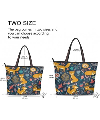 QMXO Animal Fox Flowers Leaves Handbags and Purse for Women Tote Bag Large Capacity Top Handle Shopper Shoulder Bag $11.73 Sh...