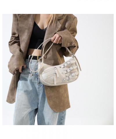 Cute Shoulder Hobo Bags for Women Y2K Pleated Dumpling Bag Rivet Punk Hobo Purse Adjustable Strap Chic Hobo Bag Beige $11.94 ...