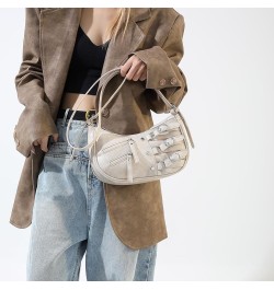 Cute Shoulder Hobo Bags for Women Y2K Pleated Dumpling Bag Rivet Punk Hobo Purse Adjustable Strap Chic Hobo Bag Beige $11.94 ...