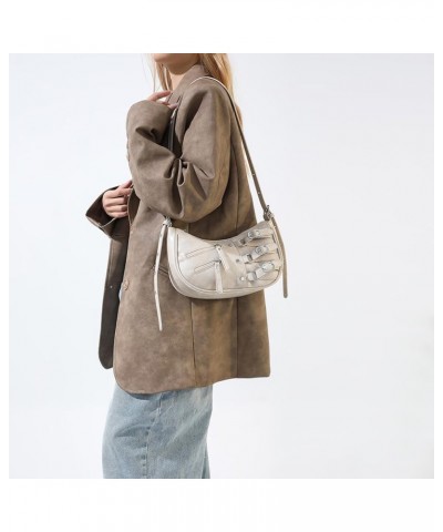 Cute Shoulder Hobo Bags for Women Y2K Pleated Dumpling Bag Rivet Punk Hobo Purse Adjustable Strap Chic Hobo Bag Beige $11.94 ...