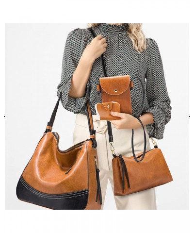 Women Handbags Tote Bags Color Block Handbags Shoulder Bags Large Capacity Handbags Phone Bags Card Hold 4 Pcs Set Black $28....