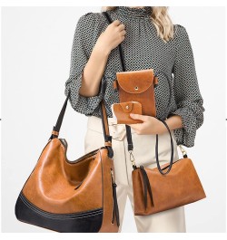 Women Handbags Tote Bags Color Block Handbags Shoulder Bags Large Capacity Handbags Phone Bags Card Hold 4 Pcs Set Black $28....