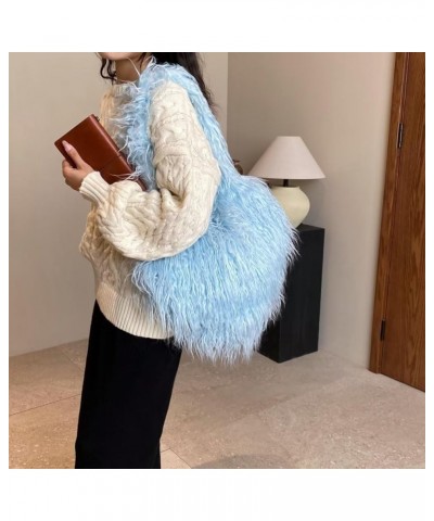 Y2K Furry Purse Star Shaped Heart-shaped Shoulder Bag Faux Fur Pentagram Handbag Fluffy Tote Plush Bag for Women C-light Blue...