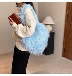 Y2K Furry Purse Star Shaped Heart-shaped Shoulder Bag Faux Fur Pentagram Handbag Fluffy Tote Plush Bag for Women C-light Blue...