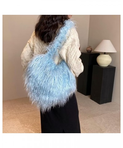 Y2K Furry Purse Star Shaped Heart-shaped Shoulder Bag Faux Fur Pentagram Handbag Fluffy Tote Plush Bag for Women C-light Blue...