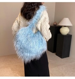 Y2K Furry Purse Star Shaped Heart-shaped Shoulder Bag Faux Fur Pentagram Handbag Fluffy Tote Plush Bag for Women C-light Blue...