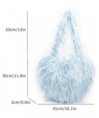 Y2K Furry Purse Star Shaped Heart-shaped Shoulder Bag Faux Fur Pentagram Handbag Fluffy Tote Plush Bag for Women C-light Blue...