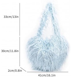 Y2K Furry Purse Star Shaped Heart-shaped Shoulder Bag Faux Fur Pentagram Handbag Fluffy Tote Plush Bag for Women C-light Blue...