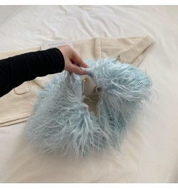 Y2K Furry Purse Star Shaped Heart-shaped Shoulder Bag Faux Fur Pentagram Handbag Fluffy Tote Plush Bag for Women C-light Blue...