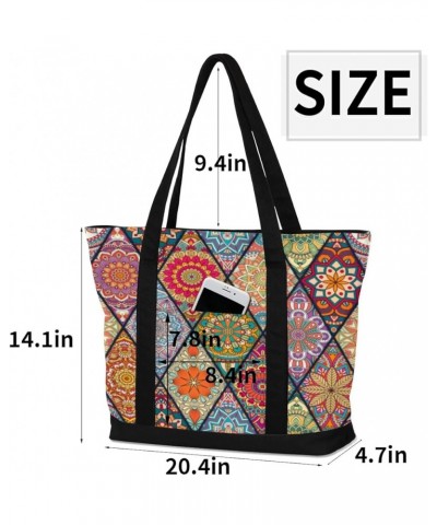 Tote Bag for Women Canvas Shoulder Bag Large Casual Handbag Lightweight Tote Bag with Zipper for Work Travel Shopping Geometr...