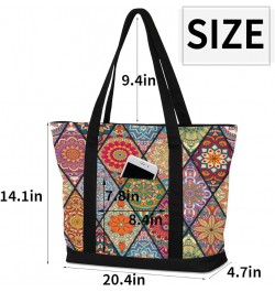 Tote Bag for Women Canvas Shoulder Bag Large Casual Handbag Lightweight Tote Bag with Zipper for Work Travel Shopping Geometr...