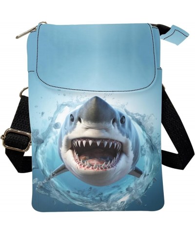 Canvas Cross-body Bags for Women Small Cellphone Purse Shoulder Handbag Ocean Shark Blue $11.01 Crossbody Bags