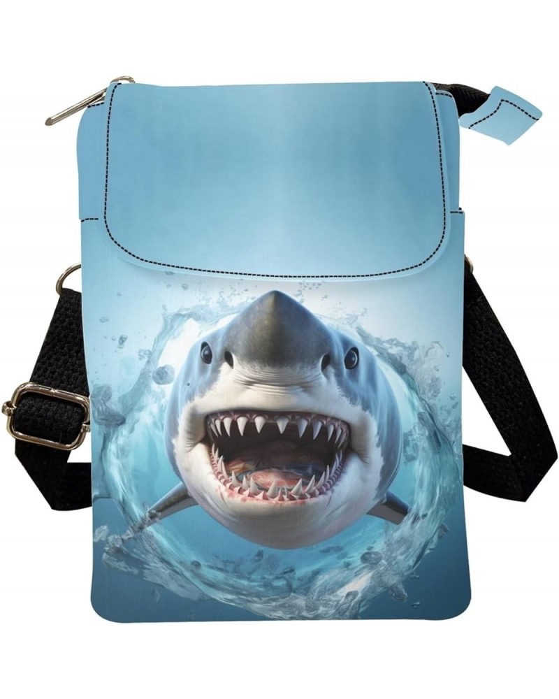 Canvas Cross-body Bags for Women Small Cellphone Purse Shoulder Handbag Ocean Shark Blue $11.01 Crossbody Bags