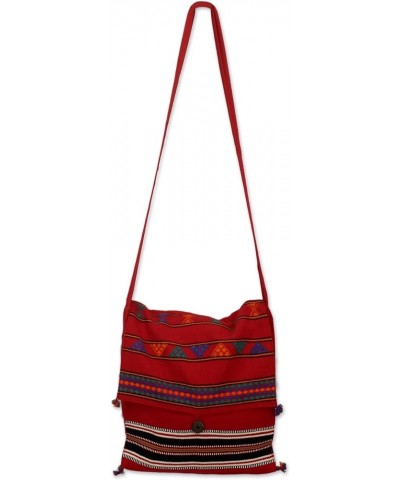 Artisan Handmade Cotton Shoulder Bag Unique Woven Handbags Multicolor Fiesta Embroidered striped India Embellished Red $16.16...