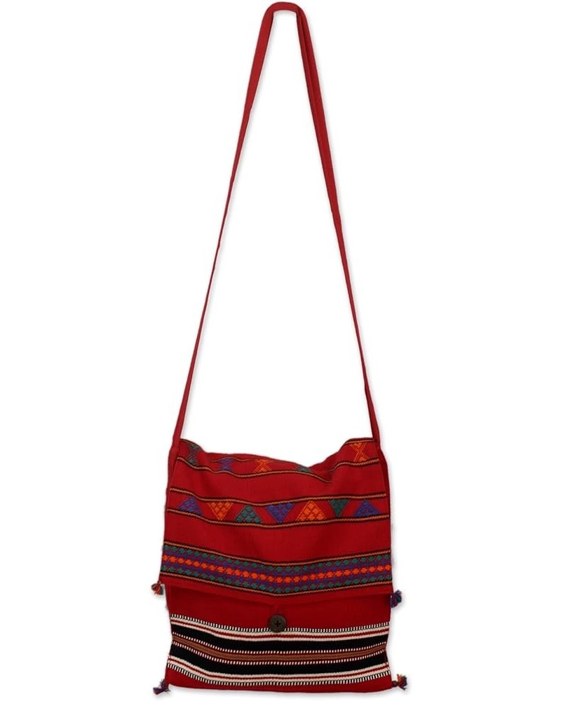 Artisan Handmade Cotton Shoulder Bag Unique Woven Handbags Multicolor Fiesta Embroidered striped India Embellished Red $16.16...