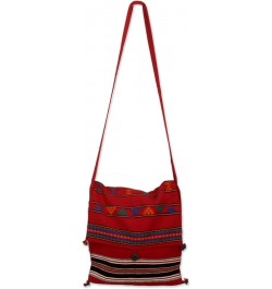 Artisan Handmade Cotton Shoulder Bag Unique Woven Handbags Multicolor Fiesta Embroidered striped India Embellished Red $16.16...