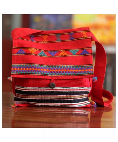 Artisan Handmade Cotton Shoulder Bag Unique Woven Handbags Multicolor Fiesta Embroidered striped India Embellished Red $16.16...