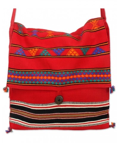 Artisan Handmade Cotton Shoulder Bag Unique Woven Handbags Multicolor Fiesta Embroidered striped India Embellished Red $16.16...