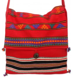 Artisan Handmade Cotton Shoulder Bag Unique Woven Handbags Multicolor Fiesta Embroidered striped India Embellished Red $16.16...